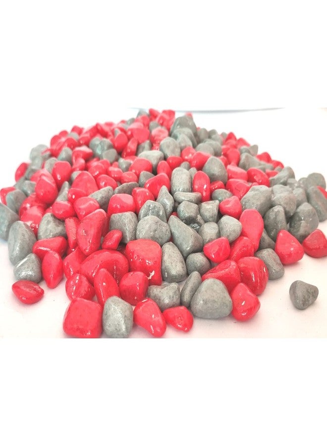 Power Stone Decorative Coloured Painted Asymmetric Marble Stone Pebbles for Vase Filler Plant Pots Aquarium Home Garden Outdoor Decoration (Red & Grey, 500 Grams) - Image 1